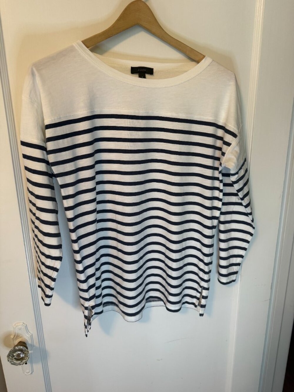 J Crew dark navy and white striped long sleeve tshirt